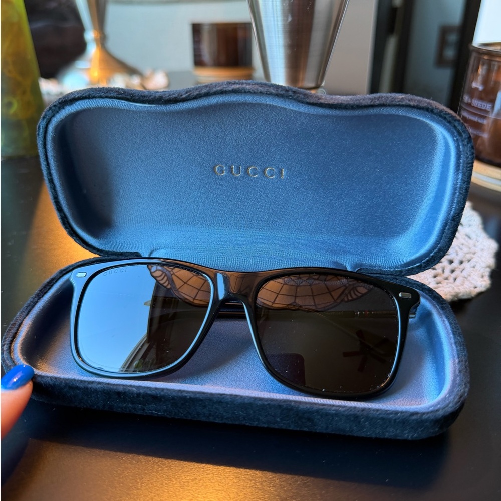 Gucci Dark Sunglasses with Blue Case